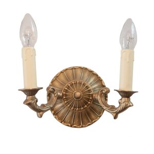 Buckingham Brass Double Wall Light with Round Backplate