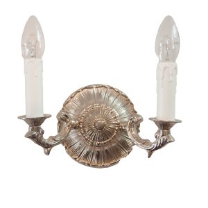 Buckingham Nickel Double Wall Light with Round Backplate