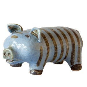 Blue Stoneware Happy Pig