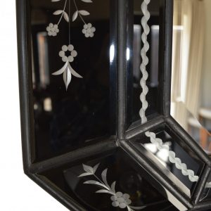 Black Bevel Edge Framed Mirror with Floral Pattern