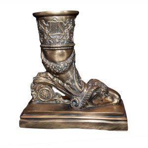 Ornate Brass Ram Vase on Plinth