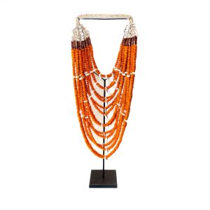 Orange Tribal Shell Necklace on Stand