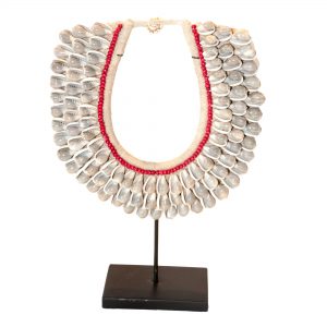 Grey Shell Necklace with Red Detail on Stand