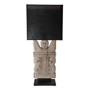 Stone Incan Lamp with Black Oblong Shade