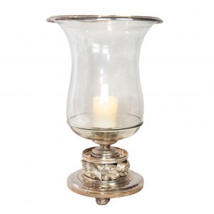 Hambridge Silver Hurricane Lamp with Leaf Detail to Base